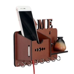 AdWorld Global Wooden Key Stand/Mobile Holder for Wall (7 Hooks, MDF Brown)
