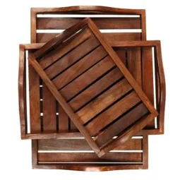 Rosewood Wooden Tray with handles, Serving Platters Round Set of 3