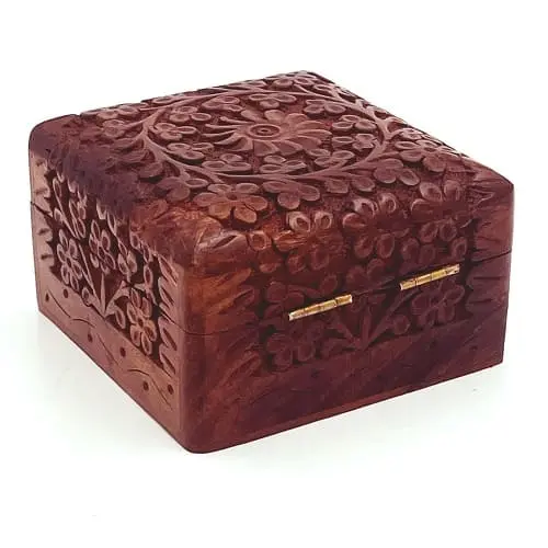 Kashmiri Wood Carving Wooden Jewellery Box for Earrings (Women), 4 X 4 Inch 5 Jewellery Box 4 X 4 Inch