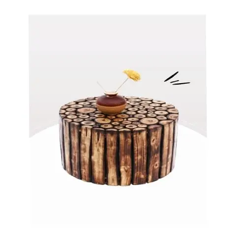 Natural Wooden Handcrafted Stool Round Shape (8x12x12 Inch, Brown) 2 Wooden Handcrafted Stool Round