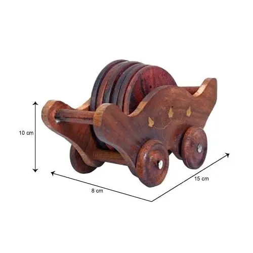 AdWorld Global Wooden Handmade Coasters with Holder, Pack of 6 3 Wooden Coasters pack of 6