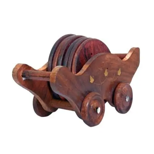 AdWorld Global Wooden Handmade Coasters with Holder, Pack of 6 1 Wooden Handmade Coasters with Holder