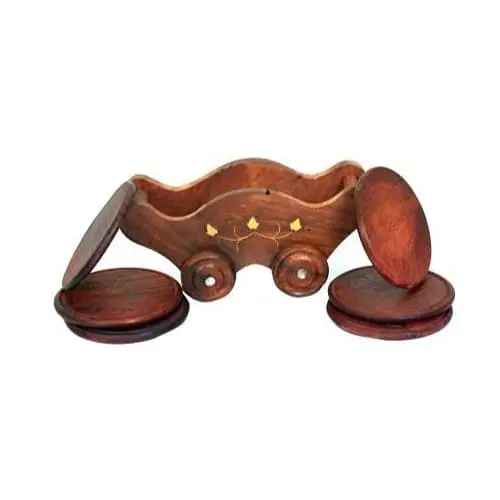 AdWorld Global Wooden Handmade Coasters with Holder, Pack of 6 4 Wooden Cup Coasters