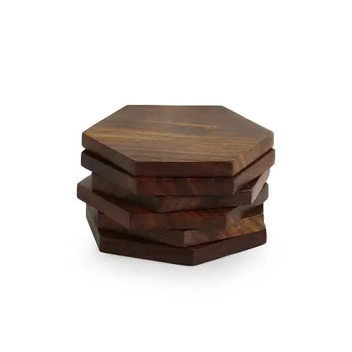 Wooden Handcrafted Coffee & Tea Coasters Set of 6 3 Wooden coffee coasters set of 6