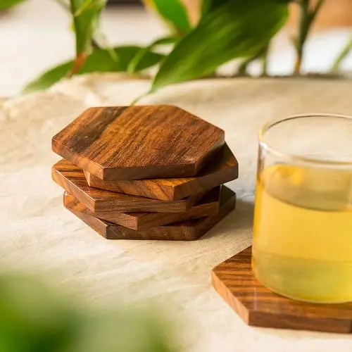 Wooden Handcrafted Coffee & Tea Coasters Set of 6 1 Wooden coffee & tea coasters set