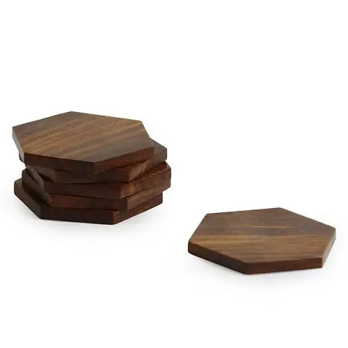 Wooden Handcrafted Coffee & Tea Coasters Set of 6 2 Wooden Tea Coasters Set of 6