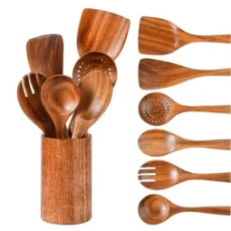 Natural Handmade Wooden Kitchen Spatula Set, Cooking Spoons