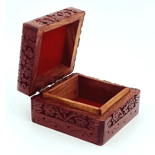 Kashmiri Wood Carving Wooden Jewellery Box for Earrings (Women), 4 X 4 Inch 3 Wood Jewellery Box