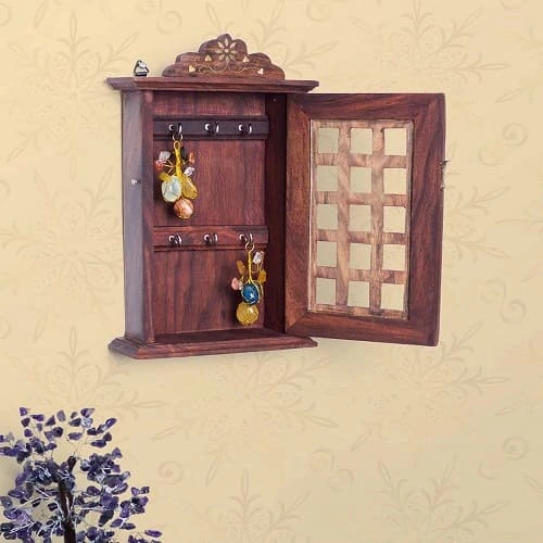 Sheesham Wooden Craft Key Box for Wall (12 x 6.5) Inch, Brown 4 Wooden box key hanger