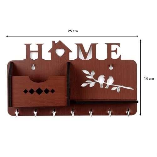 AdWorld Global Wooden Key Stand/Mobile Holder for Wall (7 Hooks, MDF Brown) 4 MDF Mobile Holder for Wall