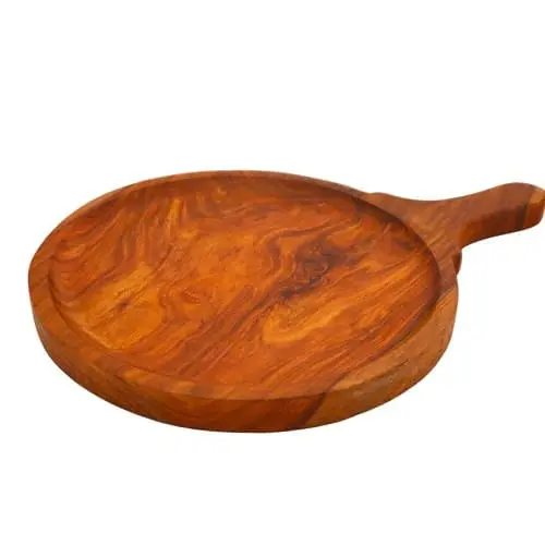 Hand Crafted Wooden Pizza Serving Plate, Tray (Standard, Brown) 1 Hand Crafted Wooden Pizza Serving Plate