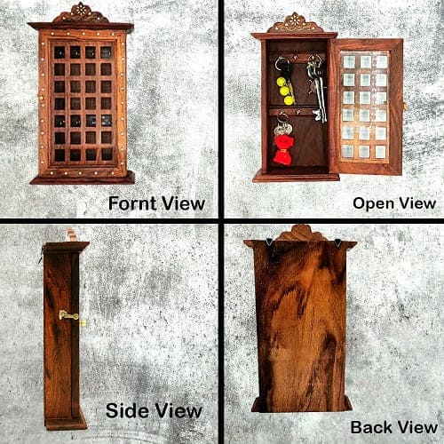 Sheesham Wooden Craft Key Box for Wall (12 x 6.5) Inch, Brown 5 Wooden premium wall key holder