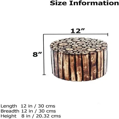 Natural Wooden Handcrafted Stool Round Shape (8x12x12 Inch, Brown) 3 Handcrafted Stool, Brown