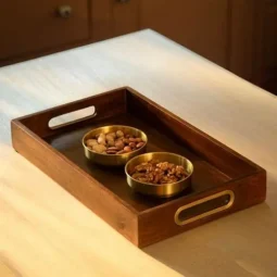 Wooden Tray with Brass Handles, Serving Tray for Tea, Coffee