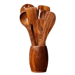 Wooden Cooking Utensils Set of 8, Ladle, Turning Spatula & Barrel