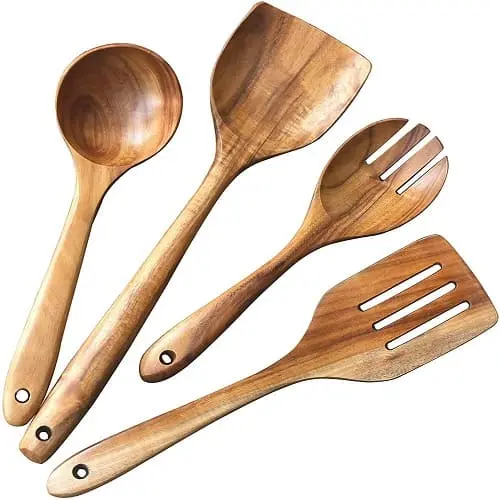 Handcrafted Wooden Spoons Set of 4 Frying Kitchen Utensils 2 Handcrafted wooden spoons