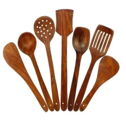 Natural Wooden Spoon Set of 7 for Nonstick Cookware