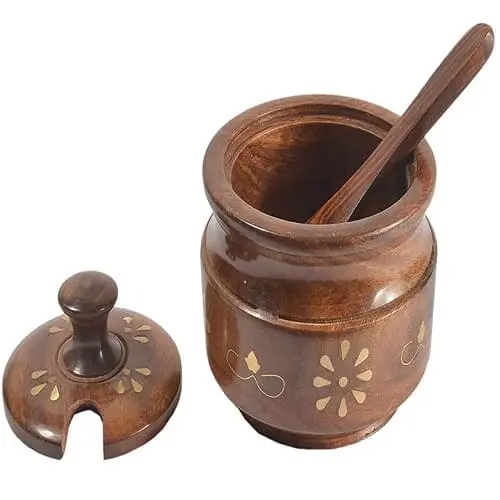 Wooden Spice Jar Pickles/Sugar Pot, Multi Use Containers With Spoon 3 Spice Jar Pickles With Spoon
