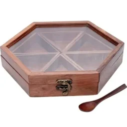 Wooden Spice Box with drawers for Kitchen 50 ML Wood Spice Container, 6 Partitions