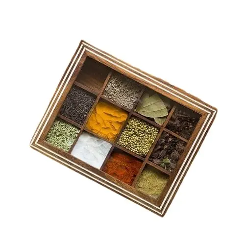 Wooden Spice Box/Masala Container with Spoon (Sheesham Wood, 9 Bays) 3 Wooden Spice Racks